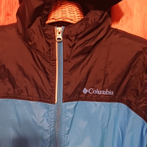 Columbia Nylon Blue & Black Full Zip Hooded Rain & Weather Coat KiDS LARGE - Picture 5 of 5